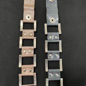 Leather bracelets. silver color links. nude&taupe/grey. 8.5 L/1.5 W